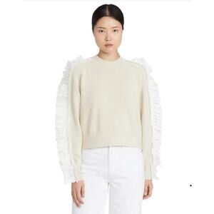 Aje Anais Cream Cotton Knit Sweater Ruffle Sleeve Size M